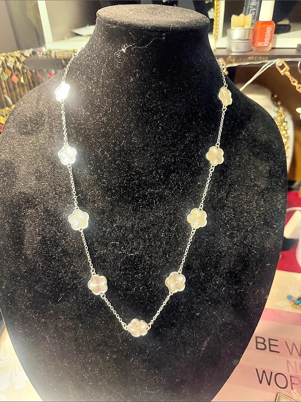 Floral Motif Necklace in Silver stainless steel